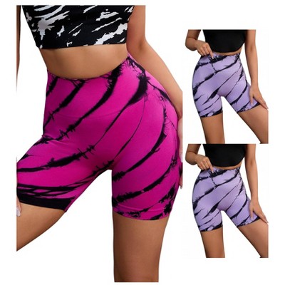 INSPIRE CHIC 3 Packs Women's Tie Dye High Waist Workout Running Fitness Thigh Slimmers Shapewear Shorts