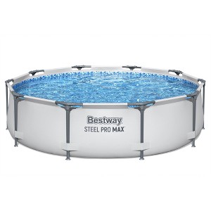 Bestway Steel Pro MAX Inch Round Metal Frame Above Ground Outdoor Backyard Swimming Pool Set with Filter Pump - 1 of 4