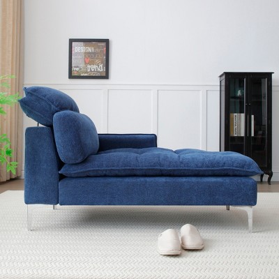Beautyolove 55" Chaise Lounge Indoor, Upholstered Furniture Lounge Chair with Left Armrest & Lumbar Pillow, Blue
