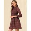 Allegra K Women's Ruffle Neck Long Sleeve A-Line Smocked Floral Dresses - 4 of 4