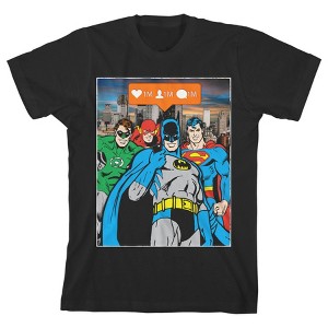 Justice League Instagram Pose Black T-shirt Toddler Boy to Youth Boy - 1 of 3