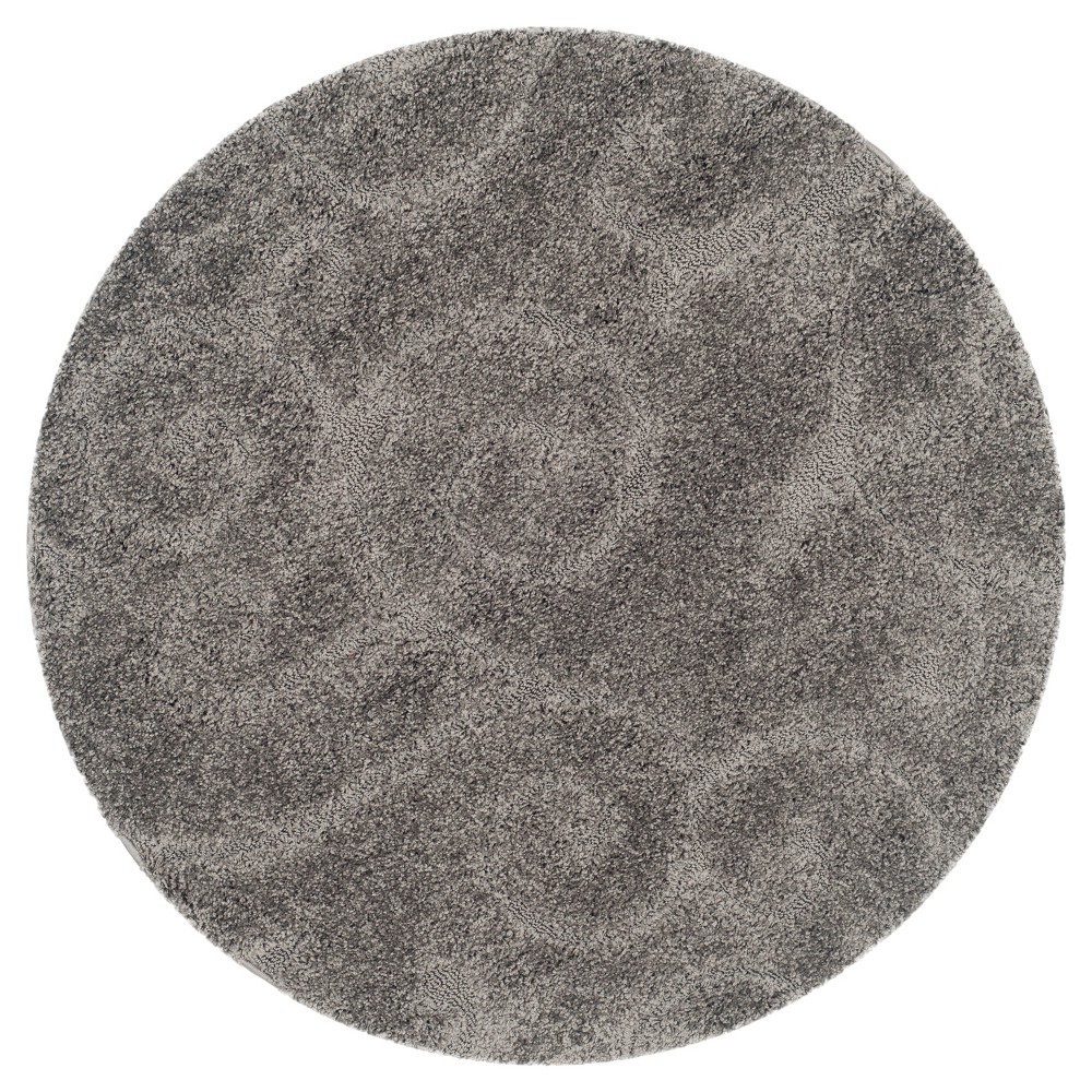  Round Abstract Shag/Flokati Loomed Area Rug Gray
