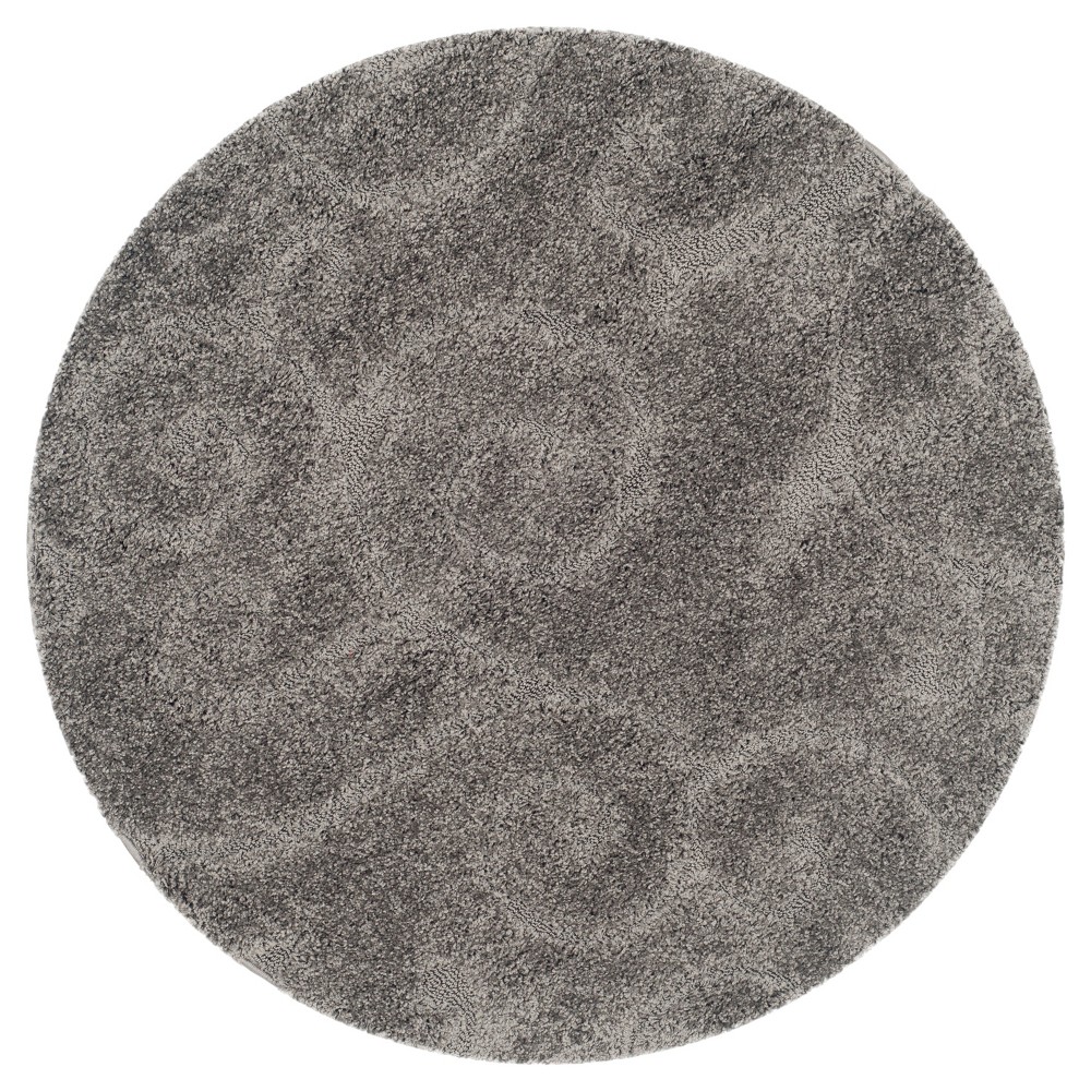 4' Round Abstract Shag/Flokati Loomed Accent Rug Gray - Safavieh