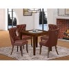 5-Piece Antique Walnut Finish Solid Wood Top - Square Upholstered Dining Room Set - Seats 4 - 2 of 4