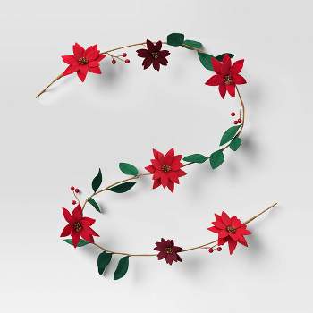 6' Fabric Poinsettia Flower Decorative Christmas Garland Red - Wondershop™