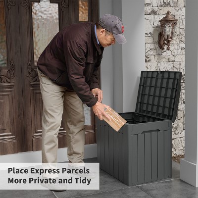 Gray Polypropylene Lockable Outdoor Deck Box with Seat