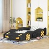 1 Twin Car Bed Frame, Solid Wood Platform with Wheels and Storage for Kids Bedroom or Playroom - Baofuwish - 2 of 4
