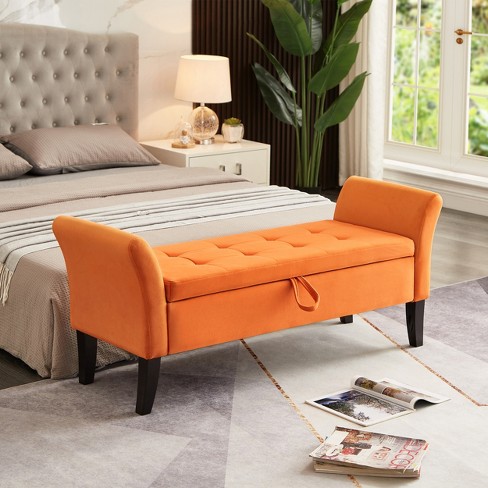 51.5 Velvet Tufted Storage Bench With Arms Orange Modernluxe Target