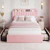 Twin Bed Frame with Storage Headboard, Girls Bed Frame with 2 Drawers - 3 of 4