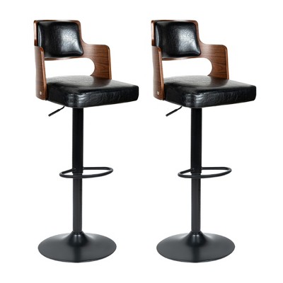 BABYYER Swivel Bar Stools Set of 2, Mid-Century Adjustable Barstools, PU Leather Counter Height Chairs with Back and Footrest for Kitchen Island