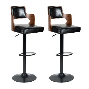 BABYYER Swivel Bar Stools Set of 2, Mid-Century Adjustable Barstools, PU Leather Counter Height Chairs with Back and Footrest for Kitchen Island - 1 of 4