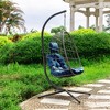 FURNIinspire Patio Swings Outdoor Indoor Outdoor Wicker Hanging Chair Swing Chair Egg Chair, Patio Swing With Dark Blue Cushion, Gray, 36“*36"*77" - 4 of 4