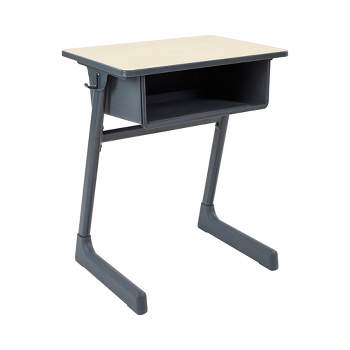 ECR4Kids Cave Open Front Desk with Plastic Book Box, Classroom Furniture, Maple/Black