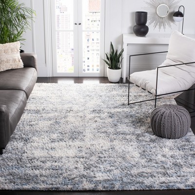Ivory and Grey Synthetic Shag Area Rug, 8' x 10'