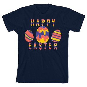 Bunny Bros Happy Easter Egg Painting Crew Neck Short Sleeve Navy Boy's T-shirt - 1 of 3
