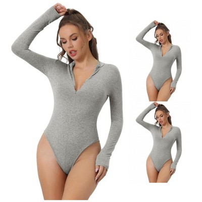 INSPIRE CHIC Women's Zip Front Casual Stand Neck Long Sleeve Slimming Going Out Body Shaper 3 Packs