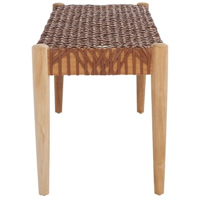 Bandelier 49'' Light Honey Teak and Leather Weave Bench with Storage