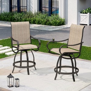 Captiva Designs Outdoor Patio Padded Textilene Sling High Bar Steel Stools with Armrests - 1 of 4