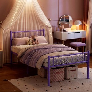 Bed Frame, Metal Bed Frame with Headboard and Footboard, Noise Free Platform Bed Frame with Strong Slats Support, Under Bed Storage - 1 of 4
