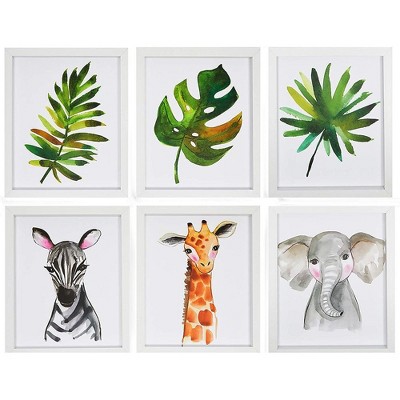 Image of Juvale 6 Pack Animal Nursery Wall Décor, Zebra, Giraffe, Elephant (8 x 10 In)