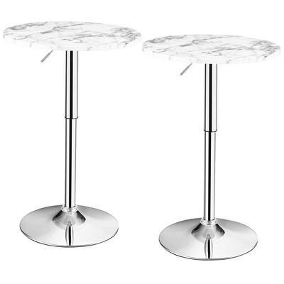 Tangkula Set of 2 Round Pub Bar Table Height Adjustable 360-degree Swivel w/ Faux Marble Top