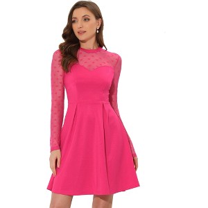 INSPIRE CHIC Women's Mesh See-Through Heart Sheer Sleeve Skater Party Dress - 1 of 4