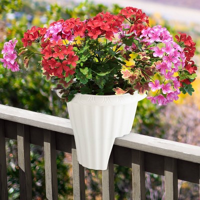 White Plastic Outdoor Railing Planter with Drainage Insert