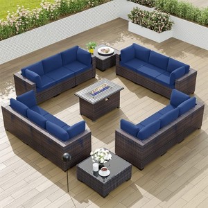 ALAULM Outdoor Patio Furniture Set Outdoor Sectional Rattan Sofa Set Brown Manual Wicker Patio Conversation Set with Cushions - 1 of 4