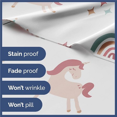 Queen White Polyester Microfiber Unicorn Print Kids Sheet Set
