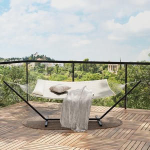 COZONY Double Hammock with Space Saving Steel Stand, 2 Person Cotton Rope Hammock with Pillow & Padded Pad, Portable for Backyard, Patio, Garden - 1 of 4