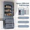 Set of 2 Freestanding Tall Kitchen Pantry with 5 Storage Drawers, Adjustable Shelf, Faux Marble Countertop, Modern Hutch Cabinet-The Pop Home - 3 of 4