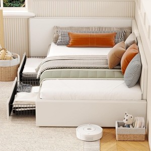 TackView Twin Daybed with Storage Drawers, Velvet Upholstered Corner Bed Frame with Headboard, Modern Bed with Bed Rails, for Home - 1 of 4