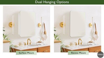 TEHOME 24'' x 30'' White Frameless Metal Medicine Cabinet with Mirror