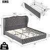 Garvee King Size Bed Frame with 4 Storage Drawers and Charging Station, Velvet Upholstered Platform Bed with Tall Headboard and Storage Shelf, Gray - 2 of 4