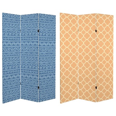 6" Double Sided Mediterranean Patterns Canvas Room Divider - Oriental Furniture