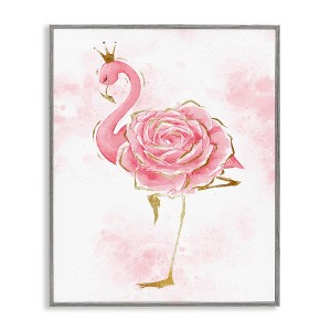 Stupell Industries Glam Flamingo Pink Splatter Rose Floral Royal Crown Black Framed Giclee Art - 1 of 4