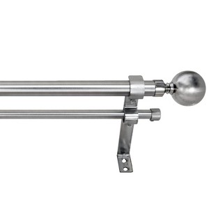 Versailles Imperial Ball Double Steel Heavy Duty Curtain Rod Set for Windows Brushed Nickel - 1 of 4