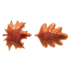 Transpac Ceramic Fall Leaf Dish Set of 2 Decorative Trays and Platters for Autumn Harvest Tabletop Accent - 1 of 1