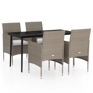 vidaXL Patio Dining Set Outdoor Dining Set Table and Chair Set for Garden - Beige and Black 5 Piece with Cushions, 55.1" Table Length - 1 of 4