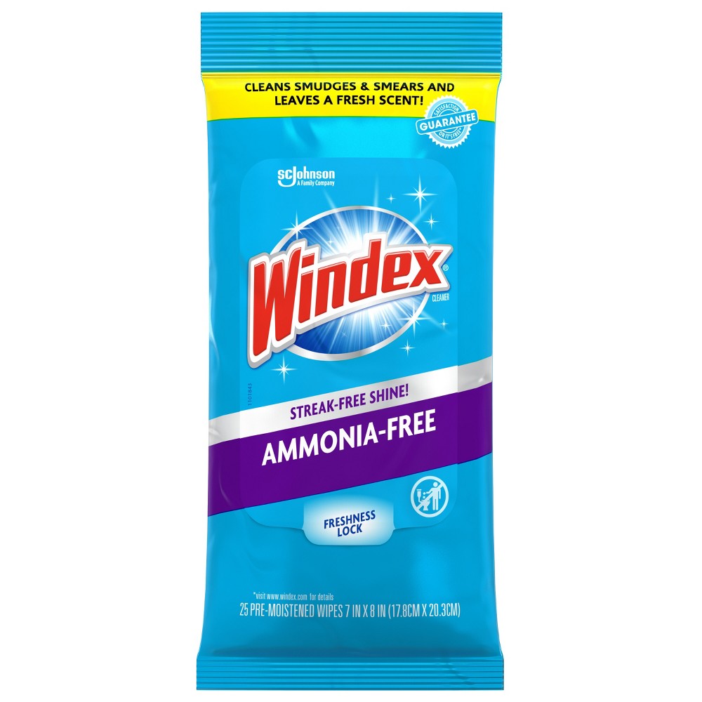 Windex Ammonia-Free Glass and Surface Pre-Moistened Wipes Crystal Rain - 25ct