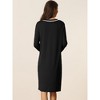 cheibear Women's Button Down V Neck Long Sleeve Pajama Nightshirt Dress - 3 of 4