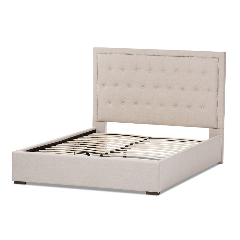 Queen Taylor Modern and Contemporary Fabric Upholstered Gas Lift Platform Bed Light Beige - Baxton Studio, 5 of 12