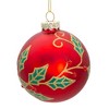 Kurt Adler 80MM Glass Red Berry and Holly Leaves 6-Piece Ball Ornament Set - 4 of 4