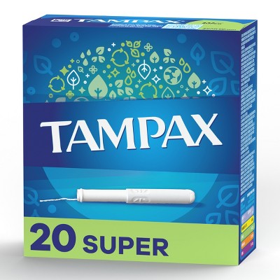 Tampax Cardboard Tampons Super Absorbency, Anti-Slip Grip, LeakGuard Skirt, Unscented, 20 Count