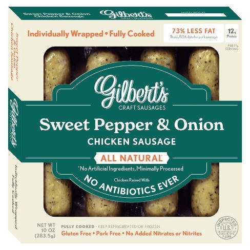 Gilbert's Craft Sweet Pepper & Onion Chicken Sausage - 10oz : Target