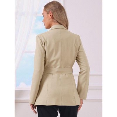 INSPIRE CHIC Women's Long Sleeve Collared Belted Business Casual Suit Jacket Blazer Small Khaki — фото 3