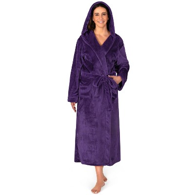 PAVILIA Women Robe with Hood, Fleece Plush Soft Long Hooded Robe, Fluffy Fuzzy Cozy Warm Bathrobe Shower Spa House