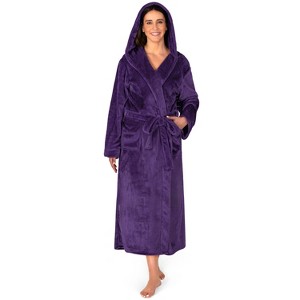PAVILIA Women Robe with Hood, Fleece Plush Soft Long Hooded Robe, Fluffy Fuzzy Cozy Warm Bathrobe Shower Spa House - 1 of 4