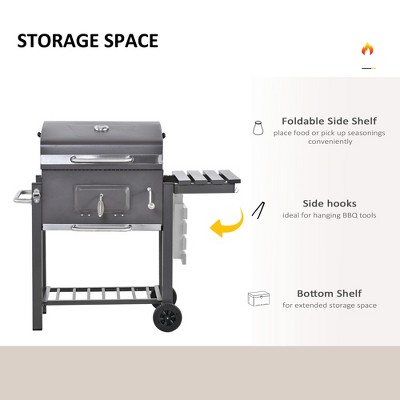 Gray Stainless Steel Charcoal BBQ Grill with Smoker