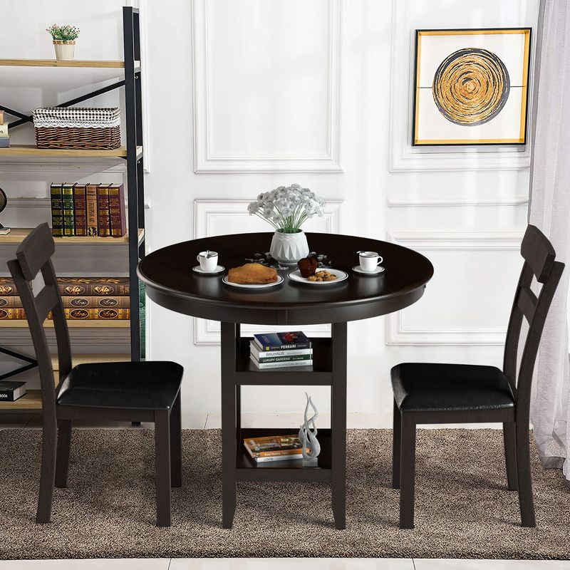 Costway 36.5'' Counter Height Dining Table W/ 42'' Round Tabletop & 2-Tier Storage Shelf, 4 of 11